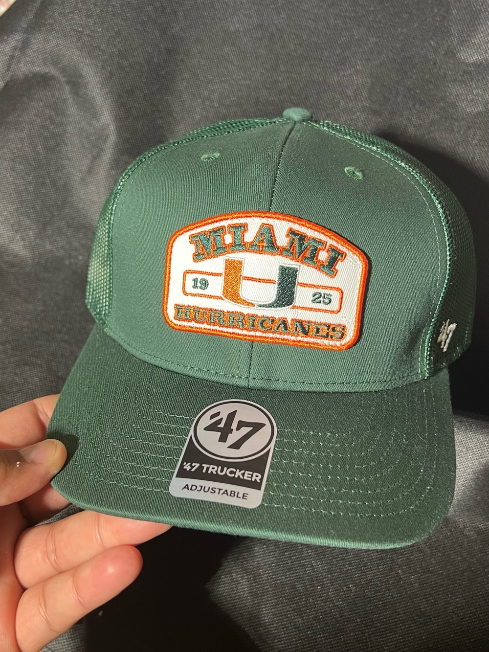 '47 Miami Hurricanes Green Trucker Hat with Orange Patch